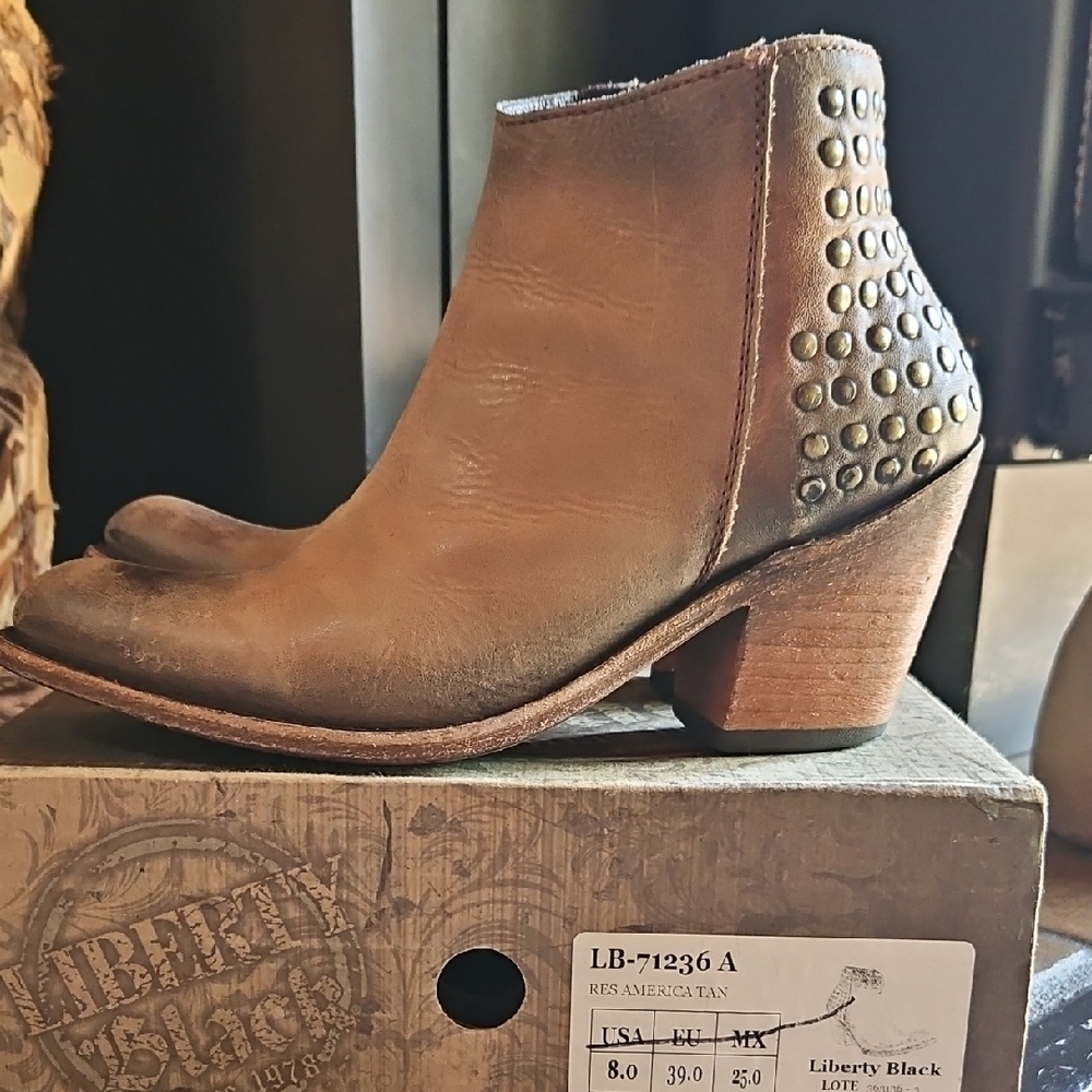 LIBERTY Black Studded Tan Ankle Booties